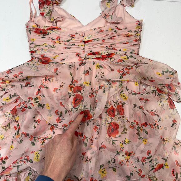 leena for Mac Duggal Pink Ruffled Floral Gown maxi dress size 8 - Picture 8 of 8